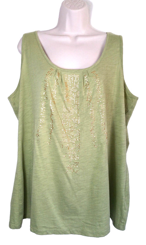 Avenue Women Size 18 / 20 Tank Top Green Gold Relaxed Fit Sleeveless 100% Cotton
