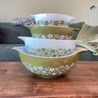 Pyrex Spring Blossom Green 4pc Mixing Bowl Set Nesting Cinderella Daisy 441-444