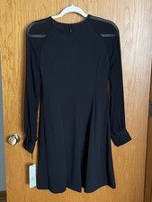 Calvin Klein Black Sheer Panel A-Line Dress Long Sleeve Size 4 CD2C1T51