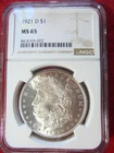 1921-D Morgan dollar NCG, MS-65 Blast White Superb Coin Eye Appeal +