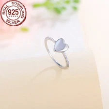 925 Sterling Silver CZ Heart Polished Ring Wedding Band White Sparkling Jewelry