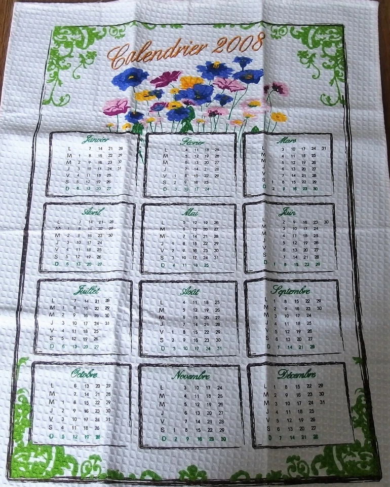 torchon calendrier année 2008 - Photo 2/4