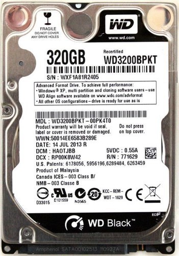 Wd black 320gb 2.5'' hdd, wd3200bpkt-00pk4t0, 14 jul 2013 r, dcm: haotjbb - Picture 2 of 4