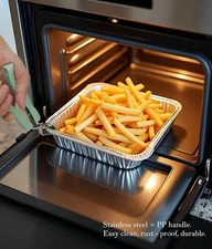 "2Pc Stainless Steel Hot Plate Gripper Tongs – Bowl Clamp Holder (Green/Pink)"