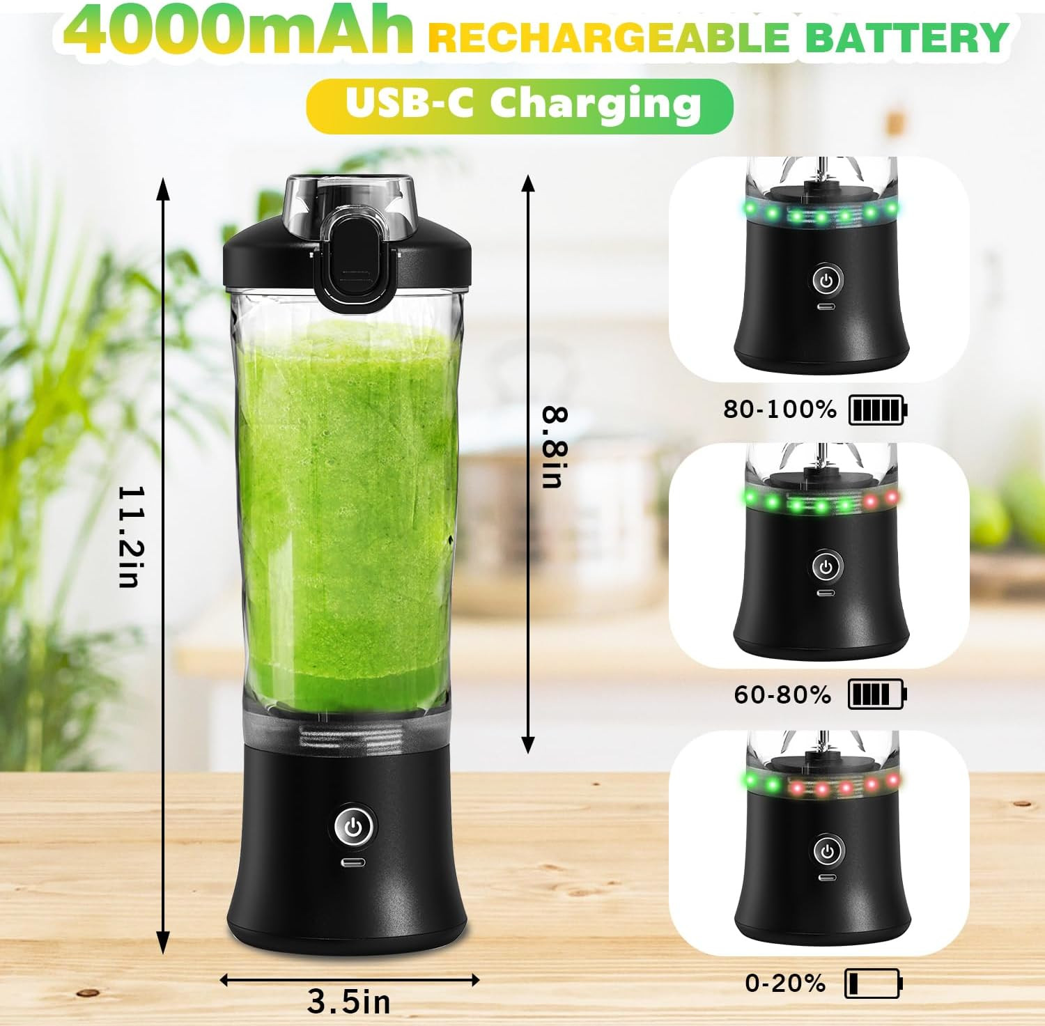 Portable USB-C Blender Bottle for Smoothies & Shakes - 20 OZ Travel Cup