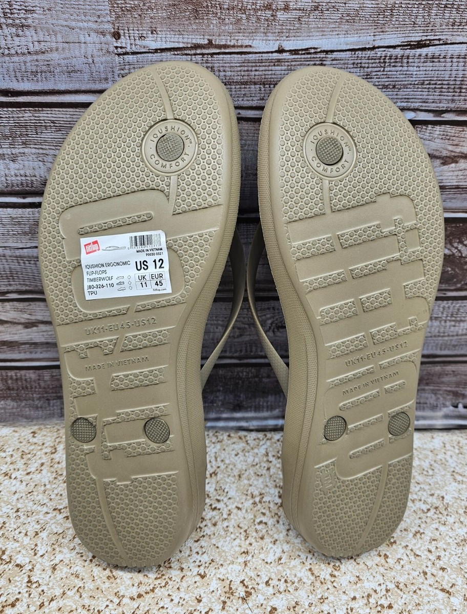 FitFlop Iqushion Mens 10 Timberwolf Beige Ergonomic Flip‎ Flops Rubber Sandal Men main image 3