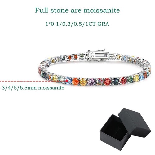 D VVS1 Rainbow Color Moissanite Tennis Bracelet 925 Sterling Silver Hip Hop GRA - Picture 15 of 20
