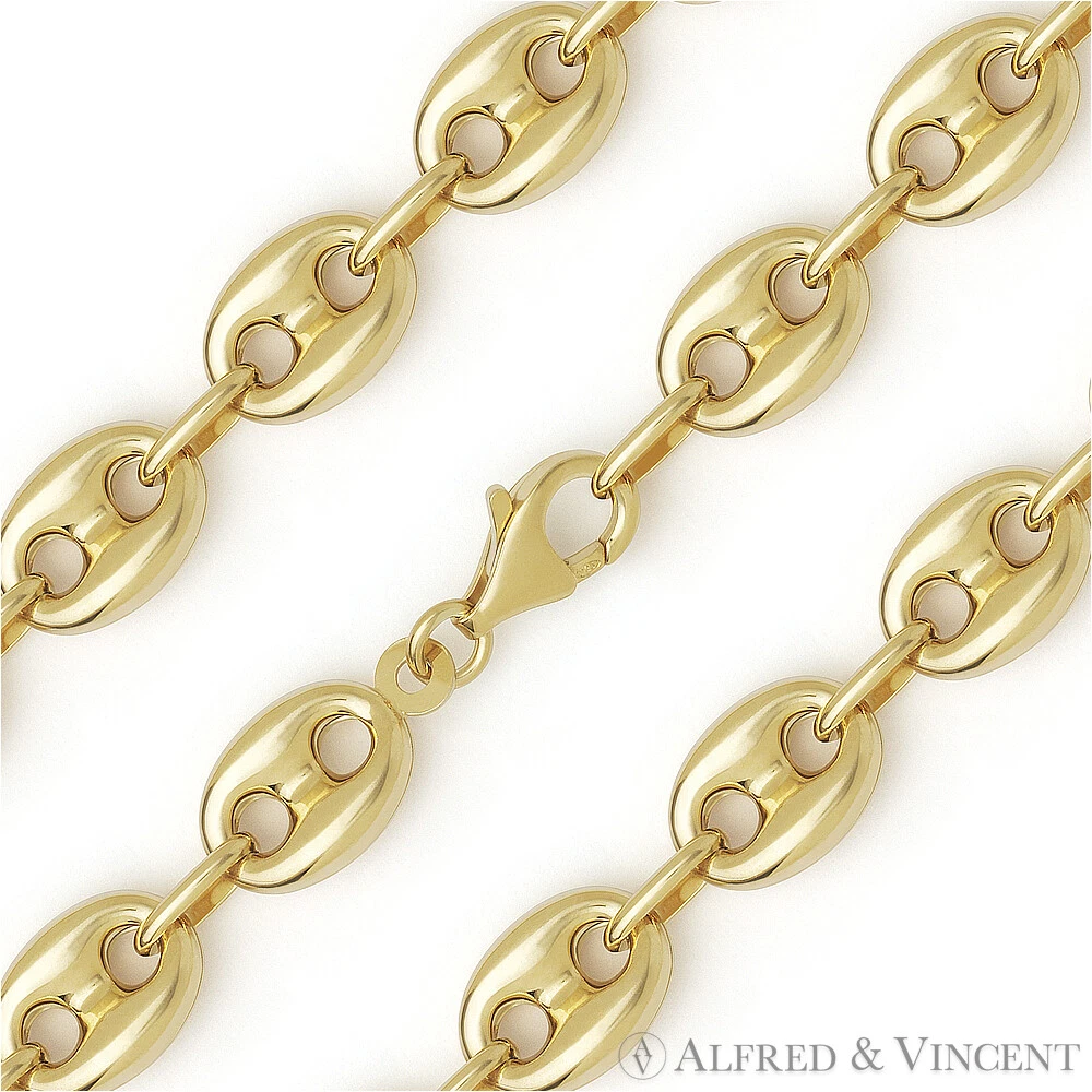 Collier chaîne plaqué or 9,4 mm Puff Mariner Gucci Link 925 argent sterling 14 carats