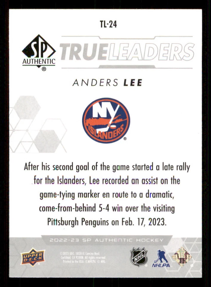 2022-23 SP Authentic True Leaders #TL24 Anders Lee - Image 2 of 2
