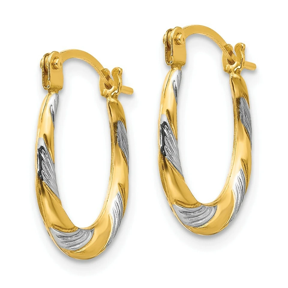 14K Two Tone Gold Twisted Textured Hinged Hoop Earrings Madi K Childrens Jewelry Foto 2 de 3