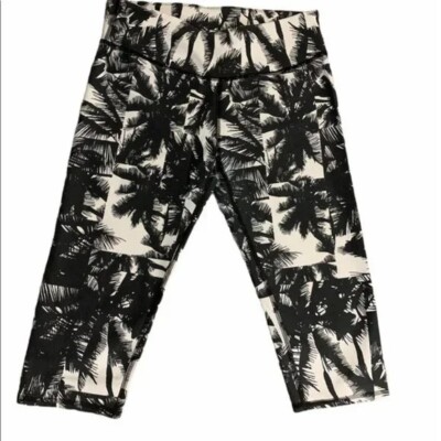 Fabletics Black White Palm Tree Athletic Yoga Leggings Womens