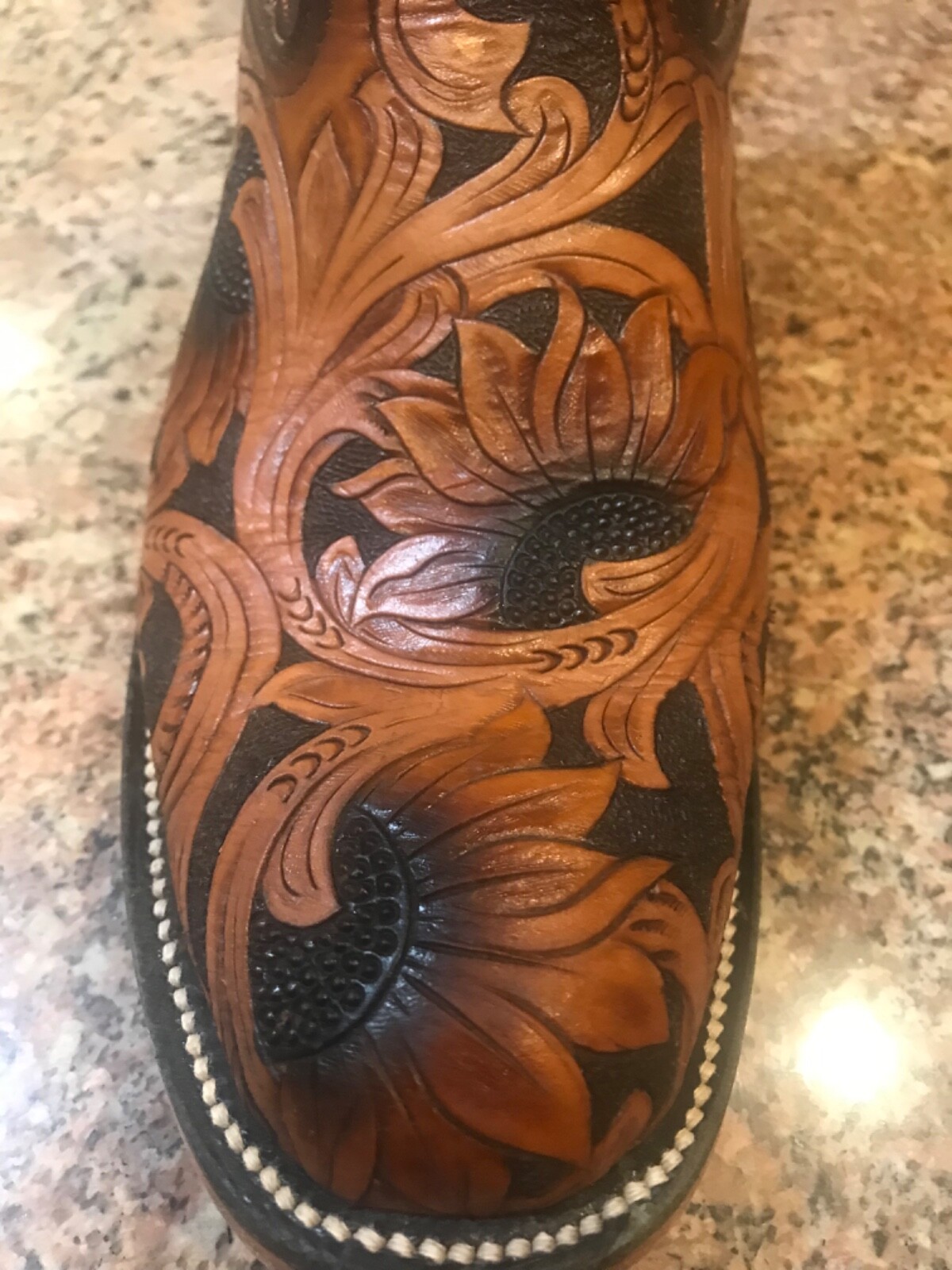 Custom leather sunflower cowboy boots woman 8 wide made by La Hacienda Boot Co eBay