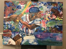 Large 48 X 36 Handpainted Hank Aaron 1 Of 1 Original  Acrylic On Canvas