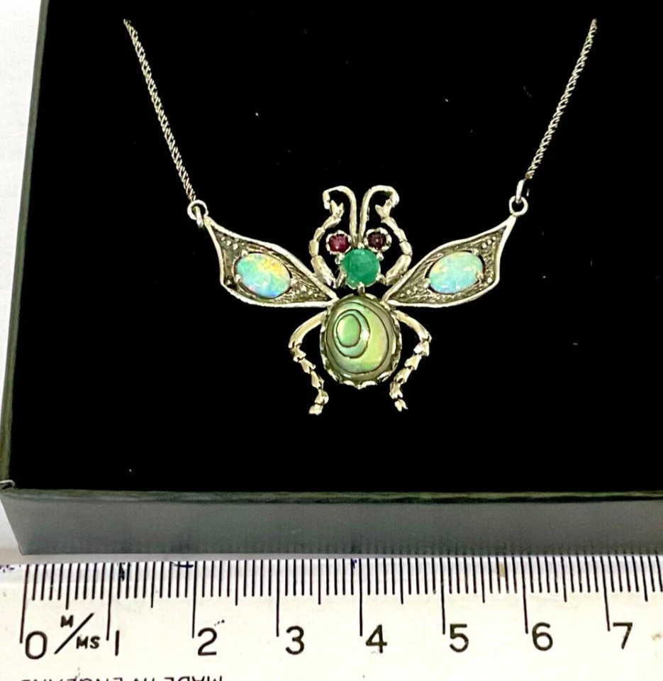 Quality Sterling silver Ruby Emerald Fire Opal Dragonfly Bug Fly Insect Necklace - Image 4 of 4