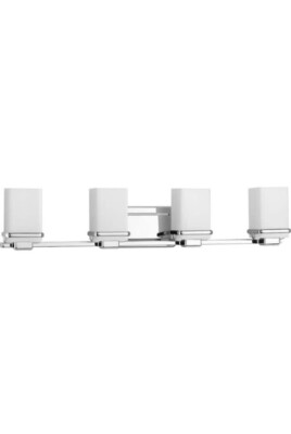 Progress Lighting Metric 4-Light Polished Chrome Glass Coastal Bath Vanity Light