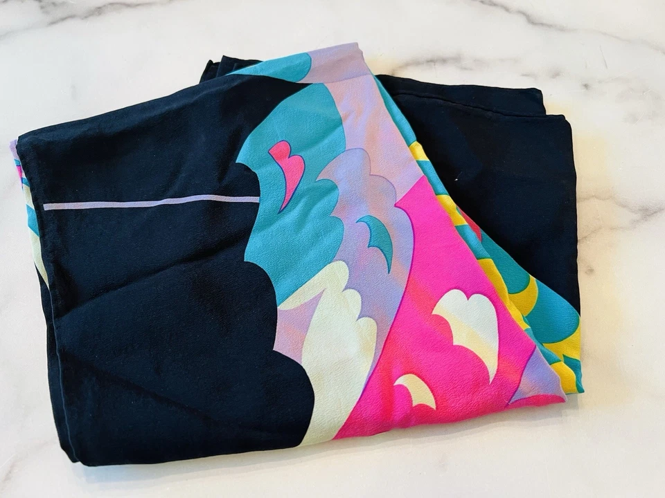 Bufanda mariposa vintage Hanae Mori 100 % seda rosa negro azul Foto 2 de 4