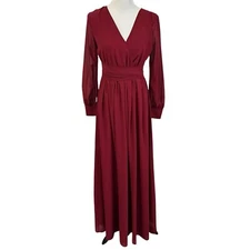 Baltic Born Womens Celine Maxi Dress Sz Small Wine Sheer Long Sleeve Wedding