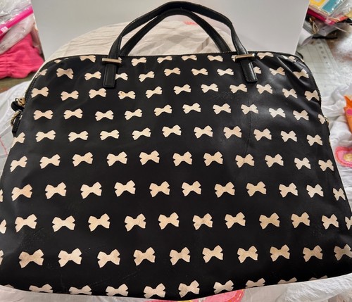 Kate Spade Nylon Laptop Bag Handles Black With White Bows (NO Shoulder Strap) - Picture 2 of 10