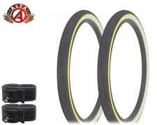 PAIR OF YELLOW LINE BICYCLE SEMI-SLICK W/TUBES TIRE 26 X 2.125 BRICK TREAD