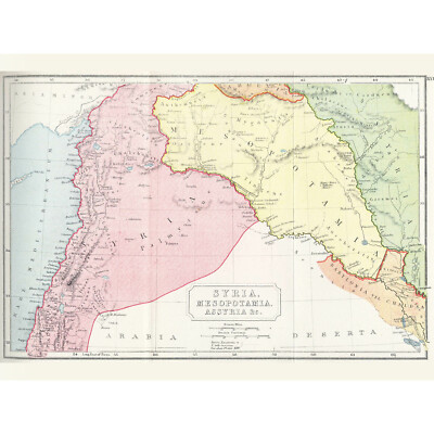 MAP SYRIA MESOPOTAMIA ASSYRIA VINTAGE 12 X 16 INCH ART PRINT POSTER ...