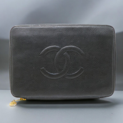 Chanel Lange Geldbörse Rund Reißverschluss Schwarz Coco Mark Geldbörse Kaviar...
