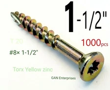 Torx #8x 1-1/2" Star Flat Head with nibs Yellow Zinc Type 17 Outdoor Screw 1000