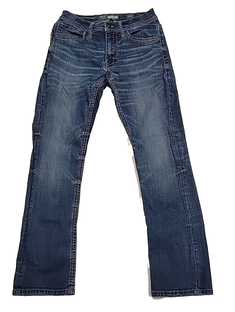 BKE Jake BootLeg Whiskering Thick Stitching Blue Denim Active Jeans Men's  30x31