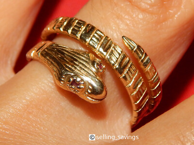 14K GELBGOLD RUBIN AUGE SCHLANGE SCHLANGE DREIFACH BYPASS DIAMANTSCHLIFF RING EINZIGARTIG!!