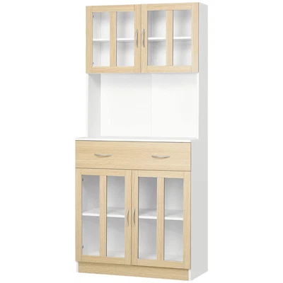 Meuble Haut Buffet Multi-Rangement Cuisine Bois 4 Portes + Tiroir Coulissant - Photo 1/4