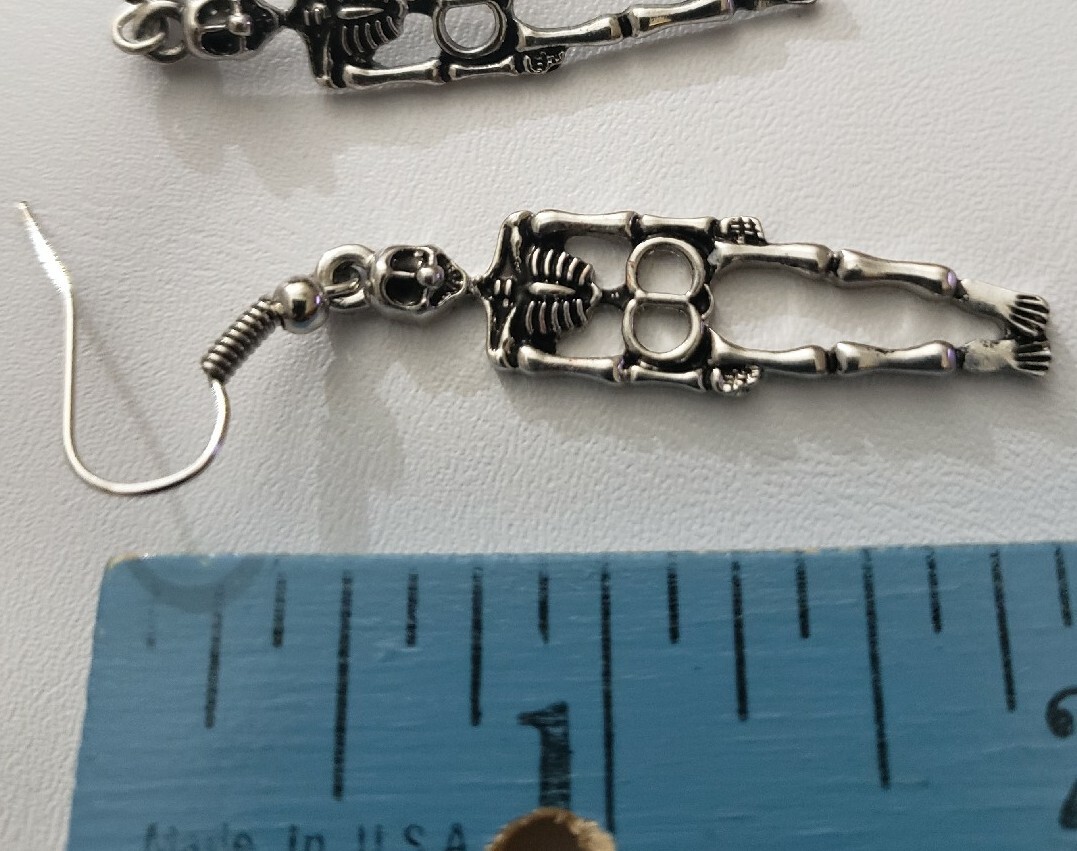 Dangle Skeleton Earrings Silver Tone Halloween - image 2