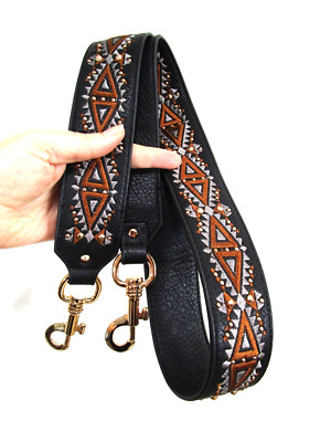 Black Embroidered Faux Leather Gold Hardware Long  display picture 1