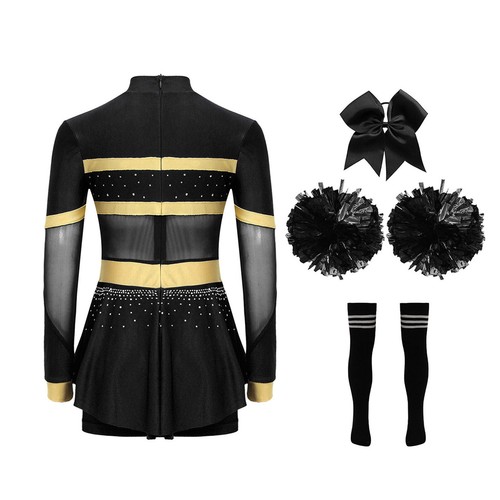 Girls Cheerleader Outfit Fancy Dress Uniform Costumes With Pom poms Cheerleading - Bild 40 von 171