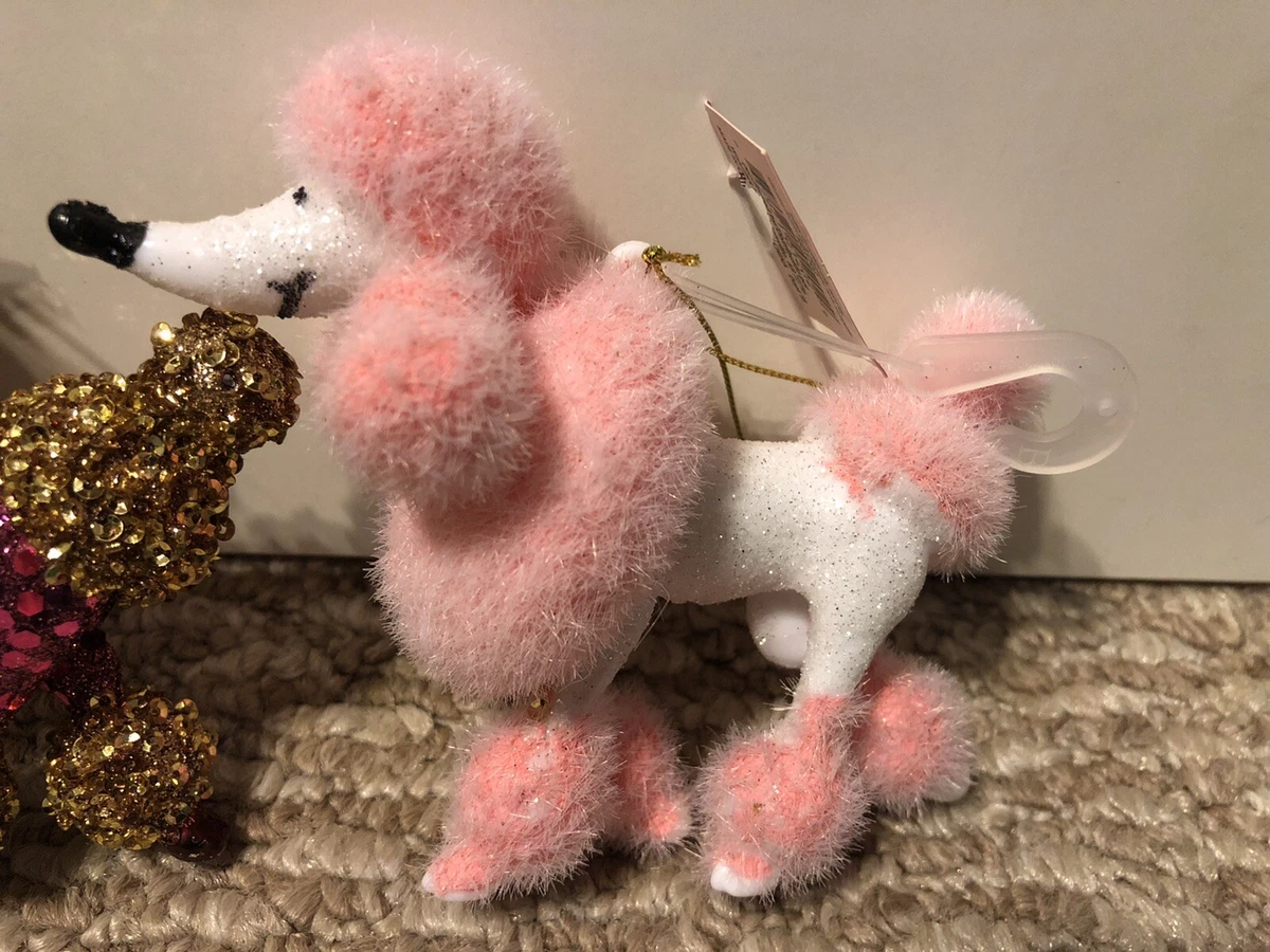Pink White Gold Glittery and Fuzzy Prancing Poodle Dog Ornament You Pick |  eBay