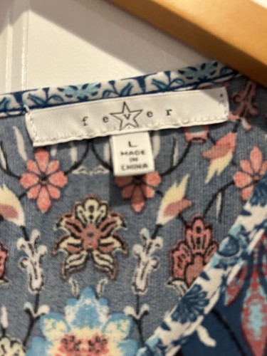 Women's Fever Cold Shoulder Colorful Floral Blue Orange Red Blouse Top Size L - Picture 4 of 6