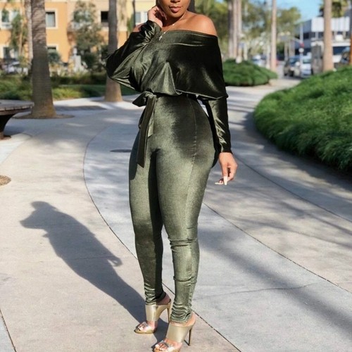 Shoulder Jumpsuit Long Sleeve Bodycon 