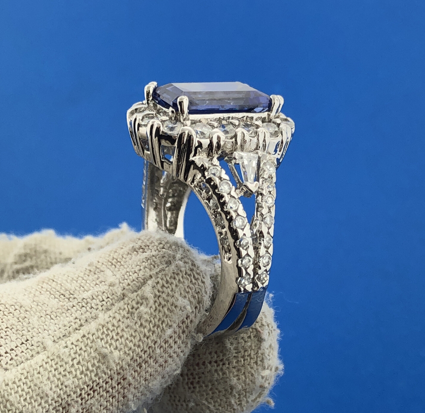 Dramatic 925 Sterling Silver Rectangle Blue Tourm… - image 4