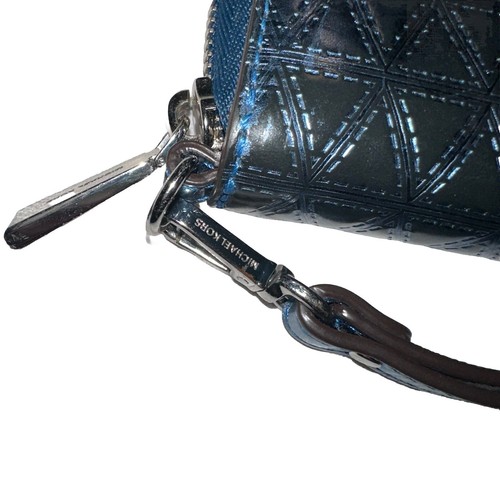 Michael Kors Blue Metallic Large Zip Around Wallet Logo Clutch Wristlet Strap - Picture 4 of 7
