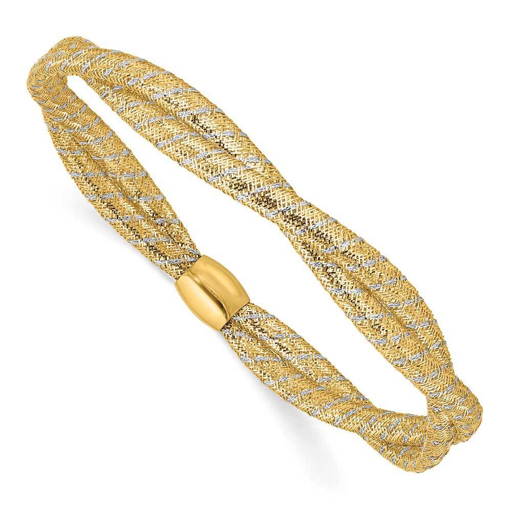 14k Gold Two-Tone Polished 2 Strand Twist Stretch Bracelet