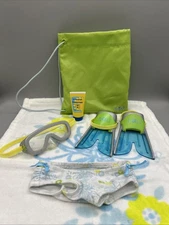 American Girl Doll Sun Swim Gear Beach Pool Flippers Snorkel Mask Towel