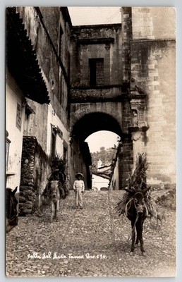 Vintage RPPC Calle del Arco Taxco Guerrero Mexico Donkeys & Archway