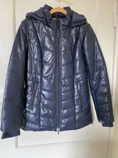 Kunstlederjacke Gr 36 S DINE N DANCE QVC Marine Blau Kapuze Steppjacke gefüttert