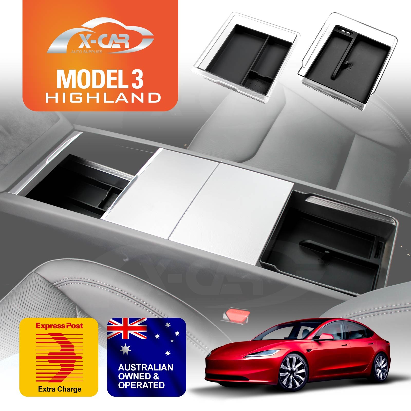 Tesla Model 3 Highland Premium Centre Console Organizer Tray Black Silicone