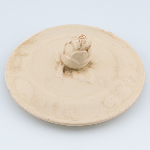 Antico coperchio porcellana inglese Staffordshire bianco finitura smalto sale XIX secolo - Foto 3 di 12