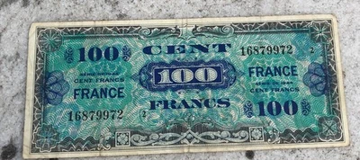Billet d'invasion US 1944 : 100 Francs (original) daté 1944 ww2 USA - Photo 1/4