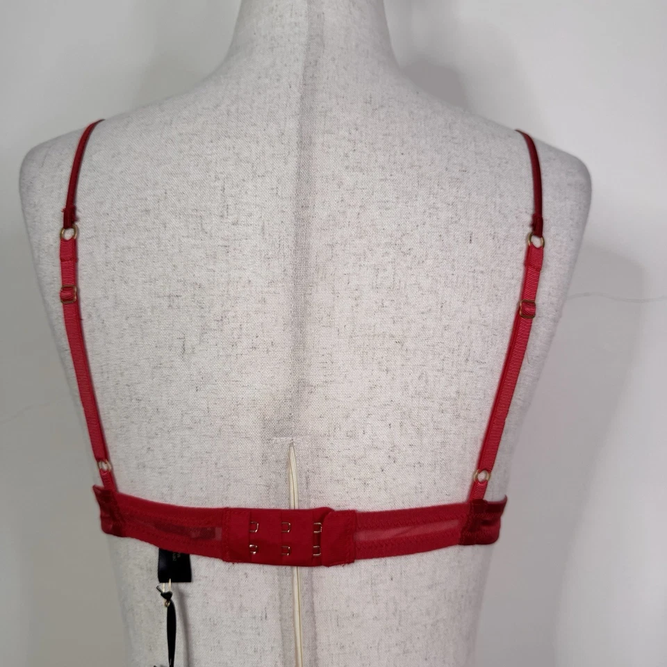 Sujetador Kiki de Montparnasse Exposé Suave Clásico Rojo Panel Transparente Talla M Nuevo con Etiquetas Seda Foto 4 de 4