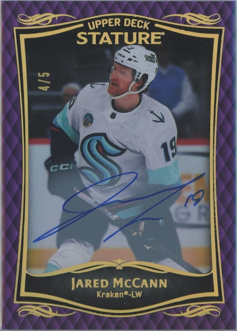 2023-24 UD Stature Jared McCann Purple Auto /5 4/5 #21 Kraken SSP