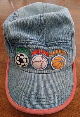 Vintage 90s/Y2K Kids Denim 5-Panel Hat - Sports Patches Soccer Baseball...