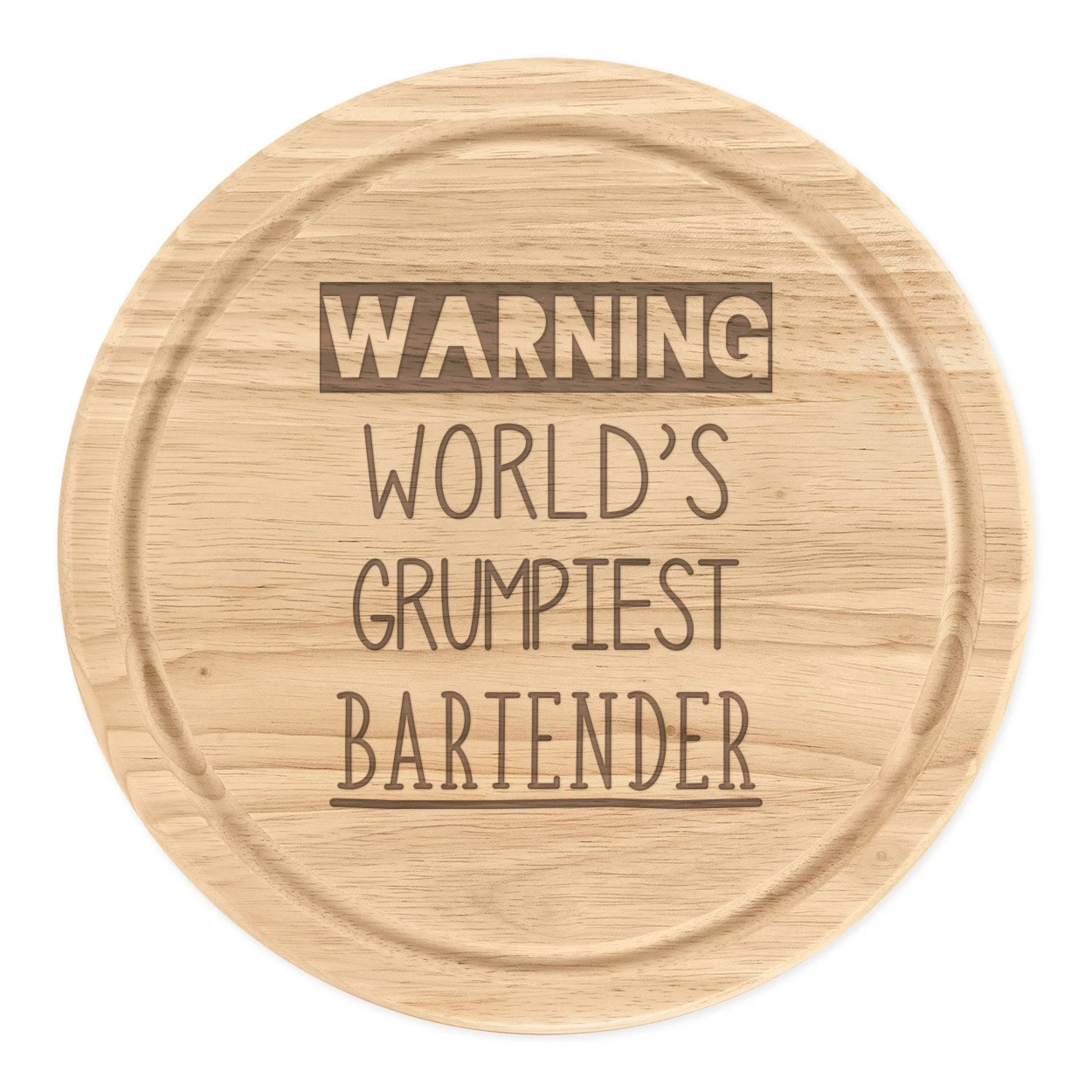 Warning World's Grumpiest Bartender Round Chopping Cheese Board Awesome Best