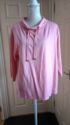 MONARI BABY PINK HIGH TIE NECK TOP WITH SILVER PRINT.  SIZE UK 14 EXC. COND.