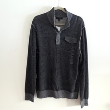NWT Banana Republic Mens L Sweater Pullover 1/4 Button Gray Mock Neck Long Slv